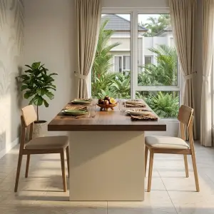Meja Makan Panel Leg Top Kayu Walnut [2]