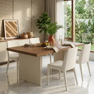 Meja Makan Panel Leg Top Kayu Walnut [4]