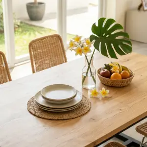 Meja Makan Rangka Besi Hollow Top Kayu Natural [5]