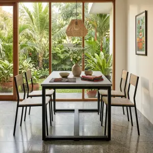 Meja Makan Rangka Besi Kaki U Top Motif Beton [2]