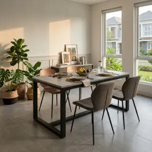 Meja Makan Rangka Besi Kaki U Top Motif Beton [3]