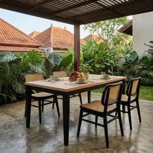 Meja Makan Two-Tone Top Kayu Kaki Hitam [2]