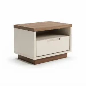 Nakas Minimalis Kayu Walnut Kombinasi Putih 1 Laci Open Shelf [5]