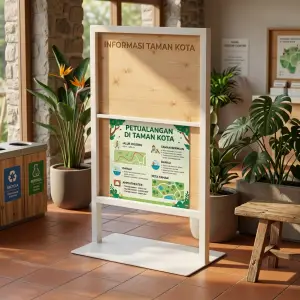 Papan Informasi Berdiri Rangka Metal Panel Kayu [5]
