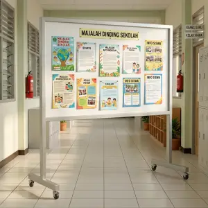 Papan Informasi Berdiri Roda Mobile Frame Besi [2]