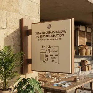 Papan Informasi Dinding Rangka Kayu Finishing Natural