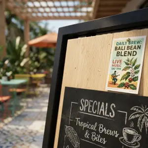 Papan Menu A-Frame Kayu & Besi dengan Papan Tulis [2]