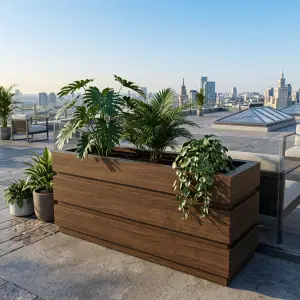 Planter Box Kayu Slat Horizontal Finishing Walnut [3]