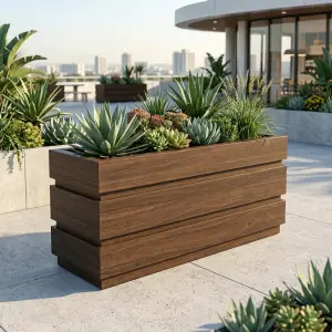 Planter Box Kayu Slat Horizontal Finishing Walnut [4]