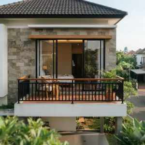 Railing Balkon Besi Hollow Handrail Kayu Solid