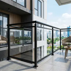 Railing Balkon Kaca Tempered Frame Besi Hollow Finishing Powder Coat
