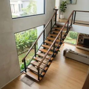 Railing Tangga Besi Hollow Kayu Solid Desain Open Staircase [2]