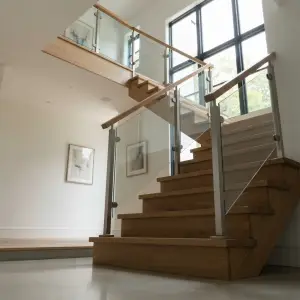 Railing Tangga Kaca Tempered Handrail Kayu Natural [4]