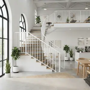 Railing Tangga Lengkung Putih Scandinavian