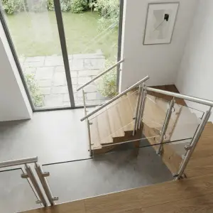 Railing Tangga Wire Rope Stainless dengan Handrail Kayu Solid
