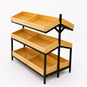 Rak Display 3 Tingkat Rangka Besi Nampan Kayu [1]
