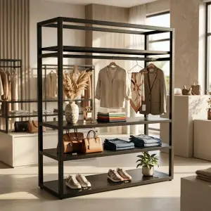Rak Display Baju Besi dengan Gantungan dan Shelving [4]