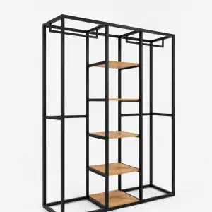 Rak Display Besi Kayu 3 Kolom dengan Rak Tengah