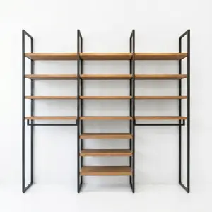 Rak Display Besi Kayu 3 Modul Industrial [2]