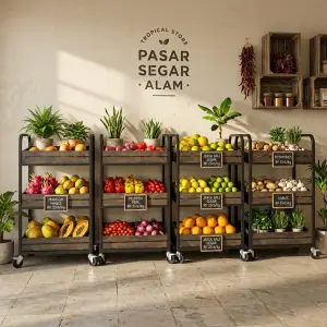 Rak Display Buah Beroda 3 Susun Industrial [2]