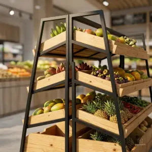 Rak Display Kayu Besi 4 Tier dengan Kotak Susun [4]