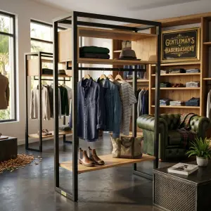 Rak Display Pakaian Besi Kayu Gaya Industrial [2]