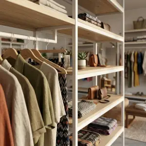 Rak Display Pakaian Besi Kayu Open Shelf dengan Hanging Rail [3]