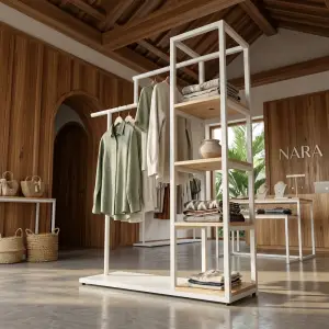 Rak Display Pakaian Kombinasi Hanging Rail dan Rak Susun [5]