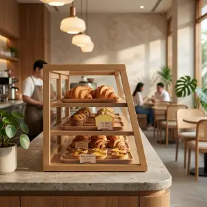 Rak Display Pastry Kayu 3 Susun dengan Kaca [3]