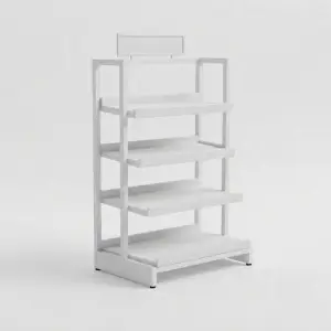 Rak Display Produk 4 Susun dengan Papan Nama