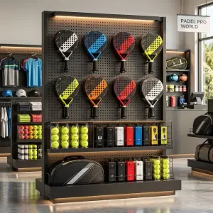 Rak Display Raket Padel dengan Pegboard dan LED [4]