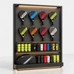 Rak Display Raket Padel dengan Pegboard dan LED [5]