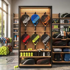 Rak Display Raket Padel Rangka Besi Backpanel Anyaman [2]