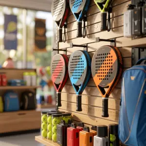 Rak Display Raket Padel Slatwall Panel Kayu dan Besi [2]