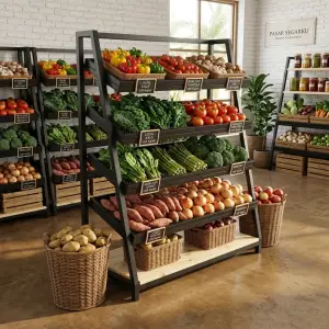 Rak Display Sayur Buah Besi Kayu 4 Tingkat [2]