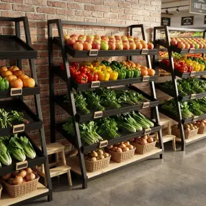 Rak Display Sayur Buah Besi Kayu 4 Tingkat [4]