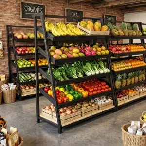 Rak Display Sayur Buah Besi Kayu 4 Tingkat [6]