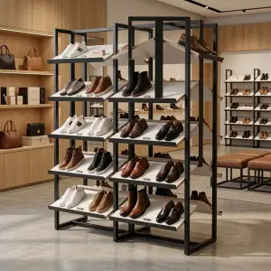 Rak Display Sepatu Besi Hollow Finishing Powder Coat