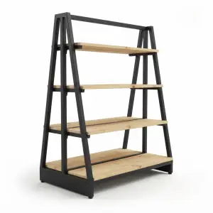 Rak Display Toko Besi Kayu 4 Susun Rangka A-Frame