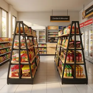Rak Display Toko Besi Kayu 4 Susun Rangka A-Frame [5]
