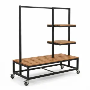 Rak Gantung Pakaian Industrial dengan Rak Display Kayu Beroda [5]