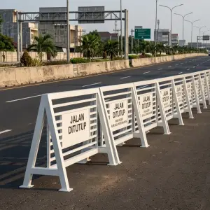 Road Barrier Besi Rangka A-Frame dengan Panel Informasi [2]