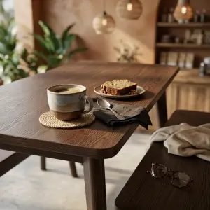 Set Meja Bangku Cafe Kayu Scandinavian Dark Walnut [2]