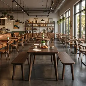 Set Meja Bangku Cafe Kayu Scandinavian Dark Walnut [3]
