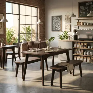Set Meja Bangku Cafe Kayu Scandinavian Dark Walnut [4]