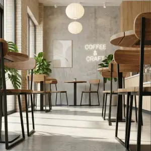 Set Meja Bulat Kaki Besi & Kursi Kayu Industrial untuk Cafe [3]