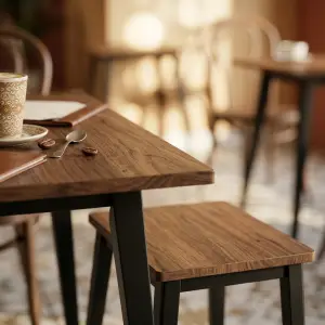 Set Meja Cafe dan Stool Kayu Walnut Kaki Metal Hitam [2]