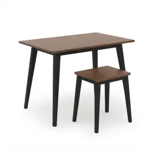 Set Meja Cafe dan Stool Kayu Walnut Kaki Metal Hitam [5]