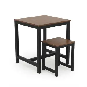 Set Meja Cafe dan Stool Kayu Walnut Kaki Metal Hitam [5]