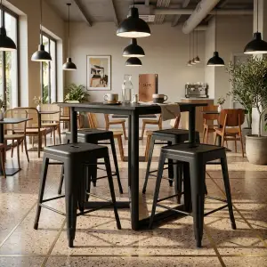 Set Meja Cafe dan Stool Kayu Walnut Kaki Metal Hitam [2]